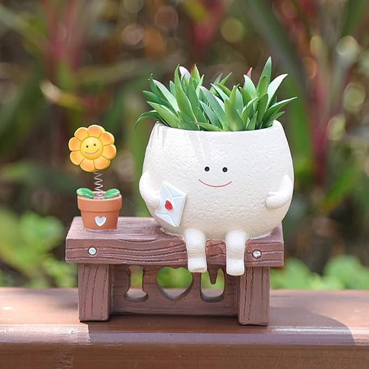 Smiley Face Planter Pots Cute Plant Pot for Plants, Funny Swing Sunflower Pots Succulents Live Planters Gift Idea for Mother Lover Christmas