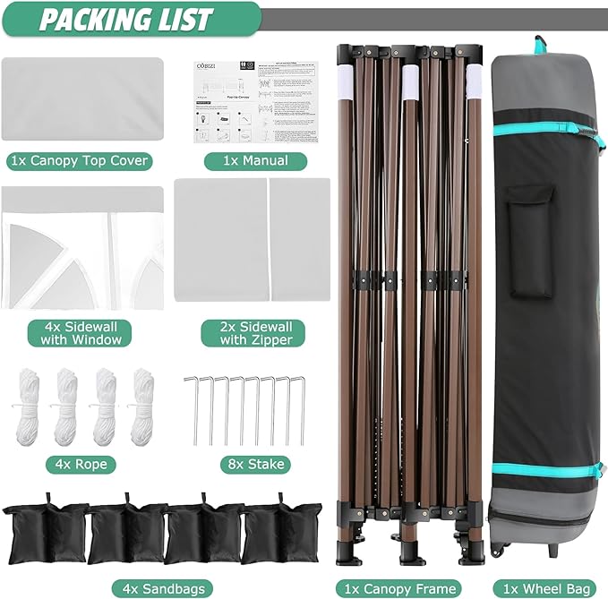 COBIZI 10x20 Pop Up Canopy Tent Heavy Duty with 6 Removable Sidewalls, Commercial Heavy Duty Pop Up Tent for Parties All Weather Waterproof and UV 50+ Wedding Tent with Roller Bag(Legs Upgraded)