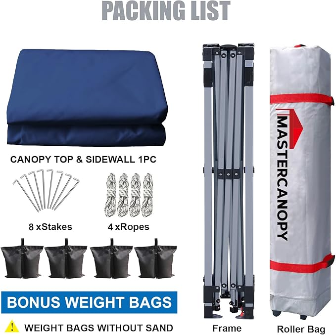 MASTERCANOPY Durable Pop-up Canopy Tent with 1 Sidewall (8'x8',Navy Blue)