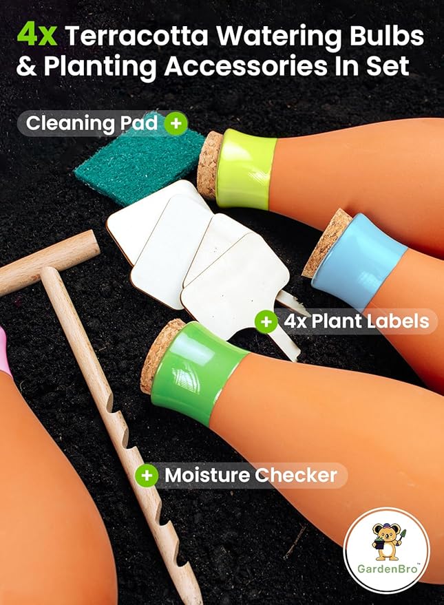 4 Pcs Ollas Terracotta Watering Pots Large- 14 Oz Self Watering Planter Insert Olla Watering System for 1-Week Easy to Refill - Clay Plant Watering Globes for Outdoor & Indoor Plants [4, Pink]