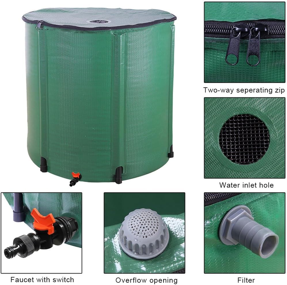 Collapsible Rain Barrel, 200 Gallon Portable Rainwater Collection System, Rain Catcher Barrel, Water Storage Tank with Spigots and Overflow Kit, Rain Water Barrel Collector for Garden, Green