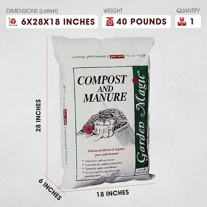 40 Pound Garden Magic Compost and Manure with Odor Free Blend and Naturally Moist and Fibrous for Lawn and Garden