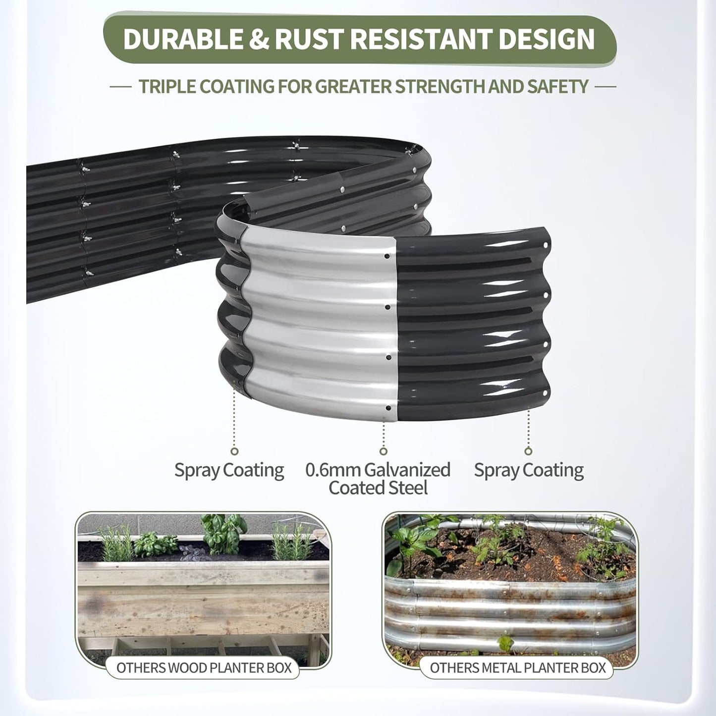 Galvanized Raised Garden Bed Outdoor- Raised Beds for Gardening| Metal Planter Box, Steel Raised Garden Bed Kit with Safety Edging and Gloves for Vegetables, Flower, Herbs (8x2x1FT, Gray)