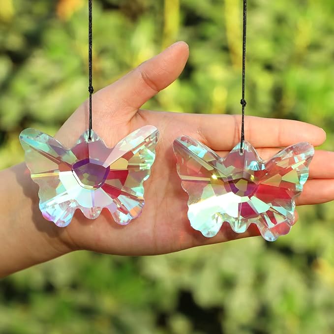 2 Pack Butterfly Crystal Suncatchers, 70mm Large Sun Catchers for Hanging Ornaments Decorative Indoor and Outdoor Windows