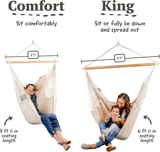 LA SIESTA® - XL King Habana Cotton Hammock Chair & CasaMount - Hanging Chair w/Suspension Kit for Walls Ceilings & Square Beams - Indoor Outdoor Swing Hanging Chair Bedroom Patio Balcony - Latte