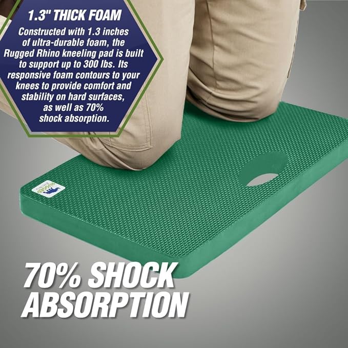 Rugged Rhino Soft Foam Kneeling Pad, Thick Knee Mat Resists Water, Durable Shock Absorbent Pads, Comfortable Strong Rebound, Gardening, Mechanic Tools, Bath Tub Essentials Pine Green