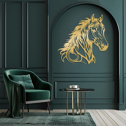 Metal Horse Head Wall Decor, Metal Horse Wall Art, Animal Head Wall Decor, Wildlife Wall Art, Horse Silhouette Art, Hunting Art Wall Hanging (Gold, 24"x24"/60x60cm)