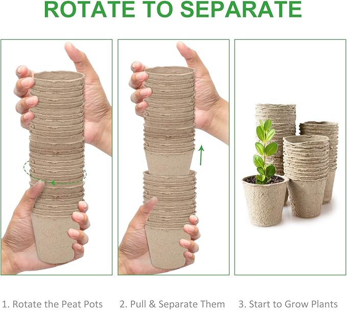 GROWNEER 60 Packs 3 Inch Peat Pots Plant Starters for Seedling with 15 Pcs Plant Labels Biodegradable Herb Seed Starter Pots Kits Garden Germination Nursery Pot