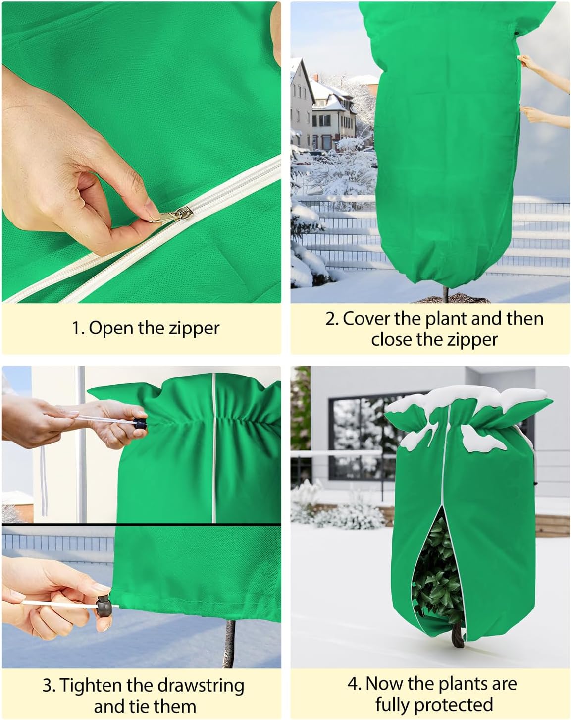Upgrade Plant Cover Freeze Protection, 2 Packs 47"x72" 3 oz/yd² Thicken Large Frost Cloth Blankets for Trees Drawstring Bag Reusable with Zipper for Potted Winter Cold Weather- Green
