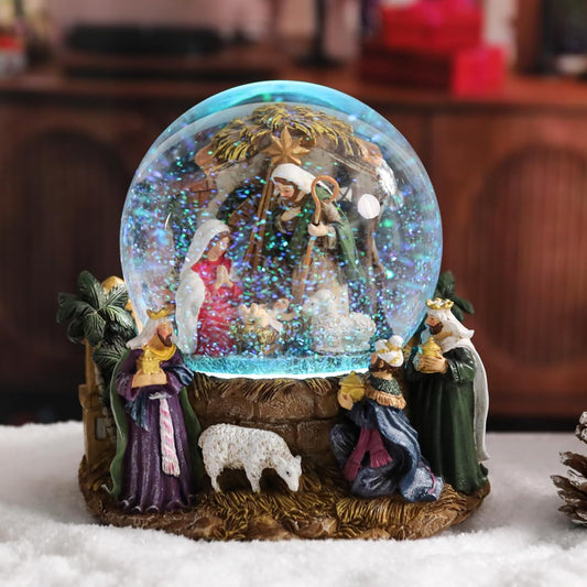 MUMTOP Christmas Snow Globes, Snow Globes Christmas with Music, Color Changing Lights Manger Nativity Scene Snowglobe for Kids, Girls and Adults Gift Decoration