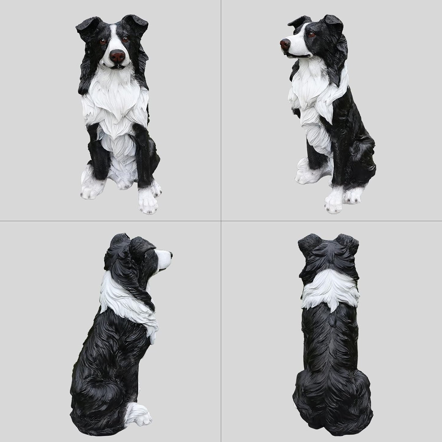 Border Collie Solar Welcome Statue, Hand-Painted Resin Sitting Dog Figurine with Lantern and Dual Wooden-Style Signs, Intelligent Guardian Sculpture for Garden and Porch Décor