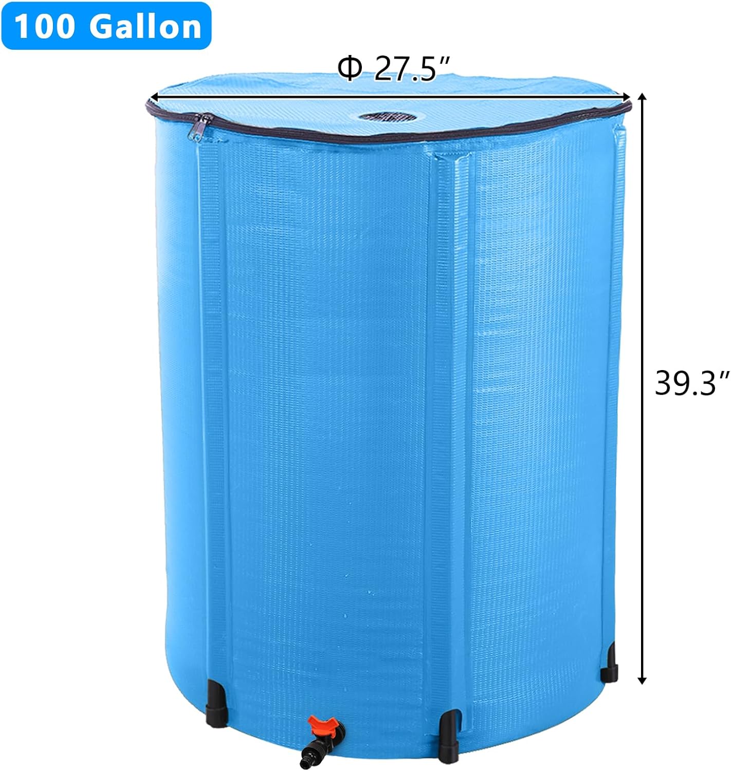 Collapsible Rain Barrel, 100 Gallon Portable Rainwater Collection System, Rain Catcher Barrel, Water Storage Tank with Spigots and Overflow Kit, Rain Water Barrel Collector for Garden, Blue