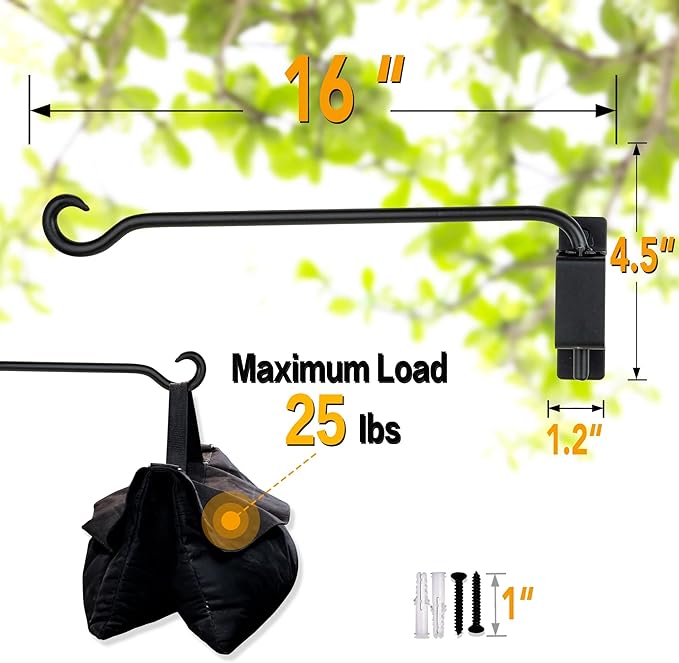 AJART Swivel Hanging Plant Bracket: Outdoor Bird Feeder Hangers for Indoor Wall Mount 16 Inch - 2 Pieces Hummingbird Feeder Hook for Flower Basket