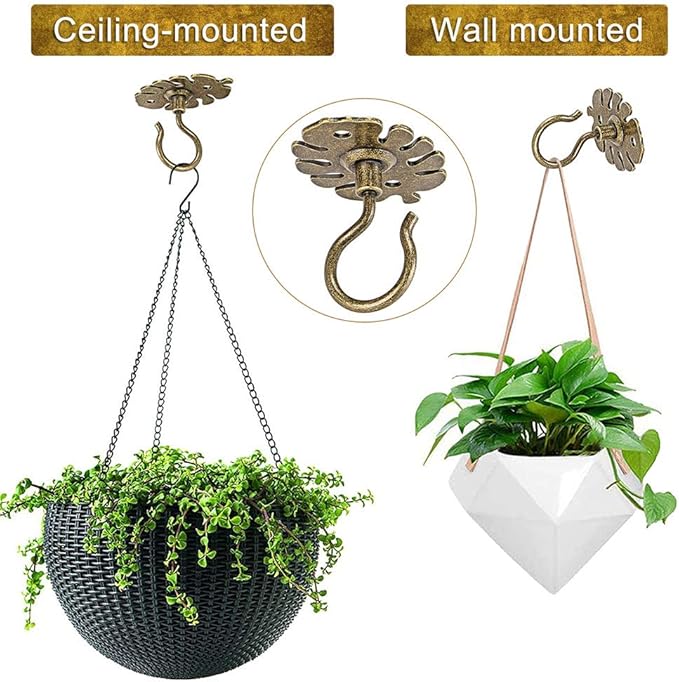 Dolibest Wall Mount Ceiling Hooks,Plant Hooks for Ceiling Metal Plant Bracket Iron Wall Mount Lanterns Hangers Hooks for Hanging Plants Lights, Outdoor Wire, Fairy Lights, Wind Chimes, Bronze(2PCS)