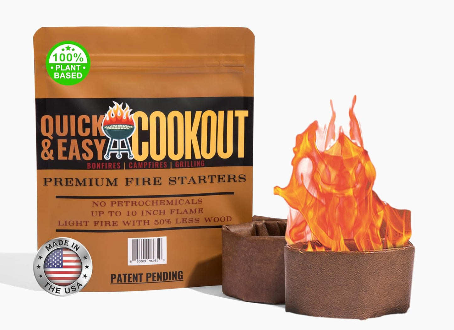 Get a Fully Lit Fire in As Little As 6 Minutes with No Kindling! Lights Wet/Frozen Wood | Plant-Based Fuels Only, Ideal for Cooking. One Starter Per Fire. for Campfires, Fire Pit, Grilling, Bonfires