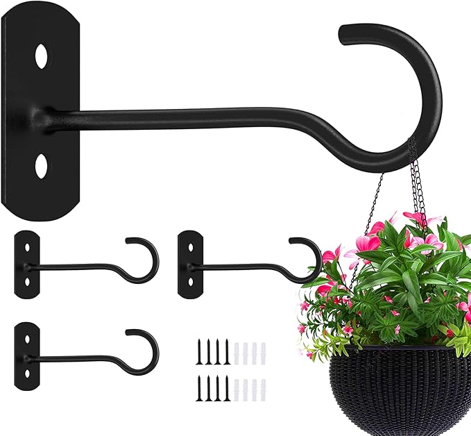 6in Plant Hooks,4Pack Ceiling Hooks for Hanging Plants,Lights,Planters,Lanterns,Hanging Bird Feeders,Wind Chimes,Indoor&Outdoor Decoration Wall Hooks Black