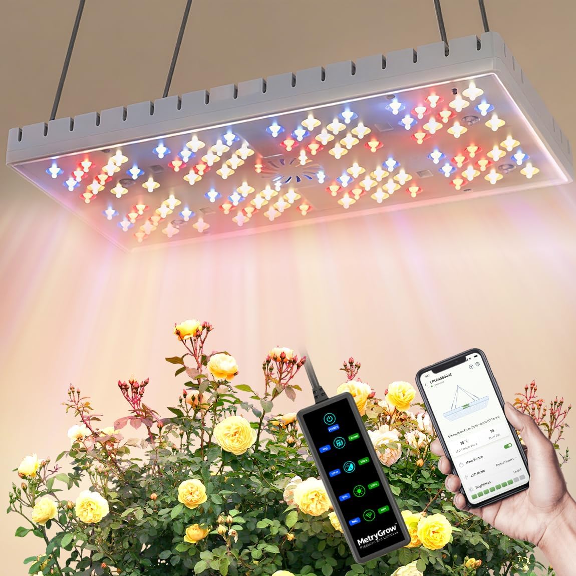 Grow Lights for Indoor Plants, [Smart APP & Expansive 2x2 Ft Coverage] Genuine 48Watt LED Full Spectrum Hanging Growing Plant Lamps, 8-Level Brightness（No Stand）
