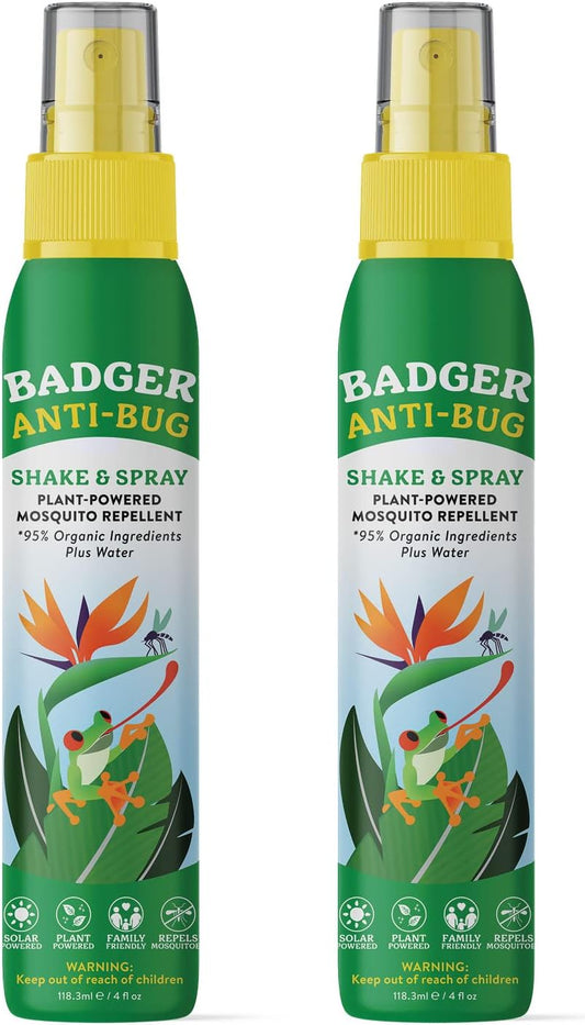Badger Bug Spray, Family Friendly All Natural Mosquito Repellent w/Organic Essential Oils, Great Smelling Citronella Spray, Effective for 3 Hours, Deet-Free Vegan Insect Repellent, 4 fl oz, 2-Pack