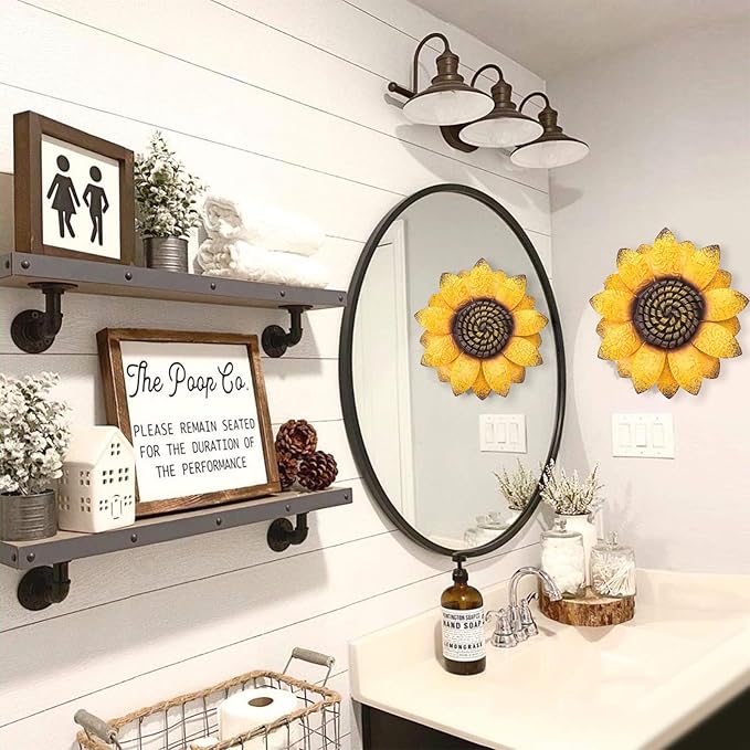 EASICUTI Sunflower Metal Flowers Wall Decor Metal Wall Art Decorations Hanging for Indoor Outdoor Home Bathroom Kitchen Dining Room Bedroom Living Room Or Wall Sculptures 12 Inch