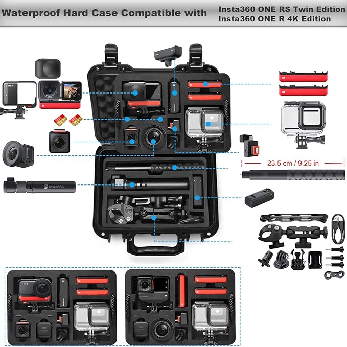 Lekufee Portable Waterproof Hard Case Compatible with Insta360 ONE RS/Insta360 ONE R Action Camera and Accessories (Case Only)