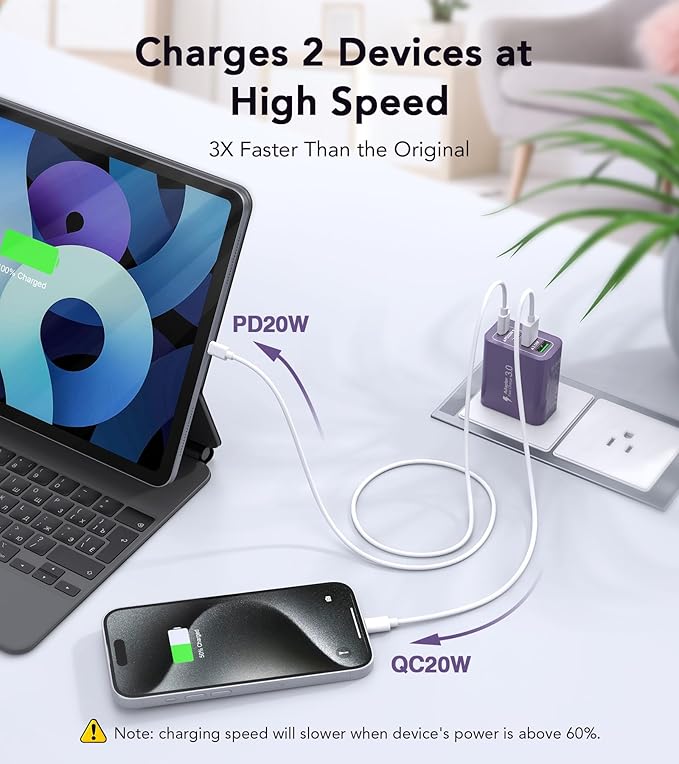 [2Pack] 40W USB C Plug,4-Port Fast Charger Block PD+QC 4 Port Charger Cube Wall Charging Box Brick for Samsung Galaxy S22/S21+/S21 Ultra,Magsafe Wireless Charger,iPhone 16/16 Pro Max/15/14/13(Purple)