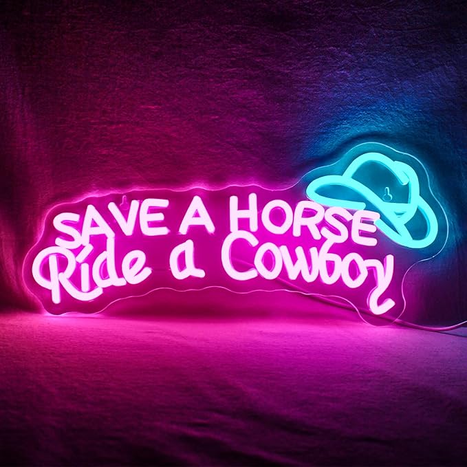 WLHOPE Save A Horse Ride A Cowboy Neon Sign Adjustable Brightness Led Sign,Neon Signs for Wall Decor,Connectivity Via USB Licked Neon Light for Bedroom Home Bar Club Hotel Party Decor