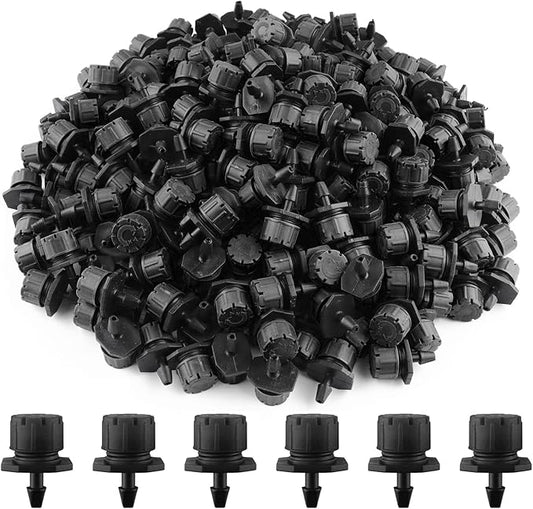 Kalolary 200Pcs Adjustable Irrigation Drippers, 1/4 Inch Barbed Drip Emitter 360 Degree Watering Sprinklers Anti-Clogging Drippers for 4mm/7mm Garden Watering System