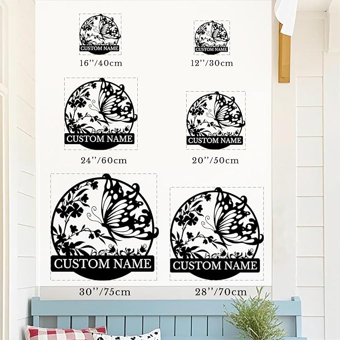 Custom Butterfly Metal Sign,Personalized Butterfly House Number Signs,Personalized Gardener Name Sign,Garden Patio Wall Decor (Style-3)