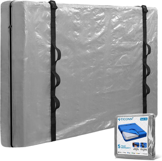 TICONN Mattress Bags for Moving, Heavy Duty Twin XL Mattress Cover Storage Bag with Full-Around Handle and Adjustable Buckles (Gray, Twin XL)