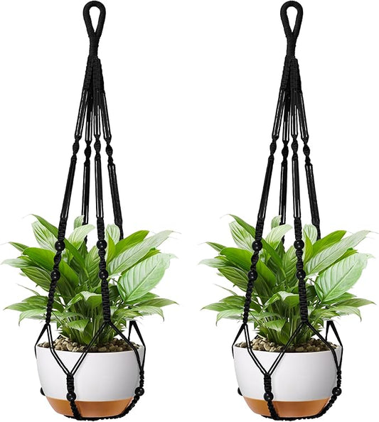 35 Inch Macrame Plant Hanger - Fits 4-13 Inch Pots, Supports Up to 22lbs, Sturdy Hanging Planter Holder for Indoor Outdoor, Boho Home Decor, 2 Pack, Black (POTS NOT Included)