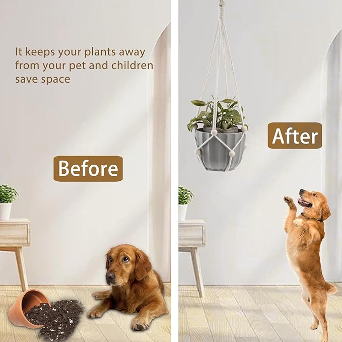 Artilady Hanging Planter for Indoor Plants Macrame Plant Hanger Large Hanging Plant Holder with Adjustable Beads Plants Basket White Rope Boho Plant Wall Decor