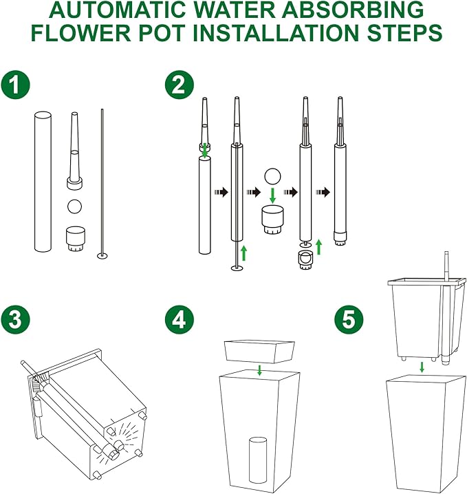 30" Tall Planters Set of 2, Outdoor＆Indoor Black Planter Pots, High Front Porch Planter Pots with Drainage Holes＆Water Level Monitor Movable Wheels ＆Inner Bucket, Automatic Watering, White