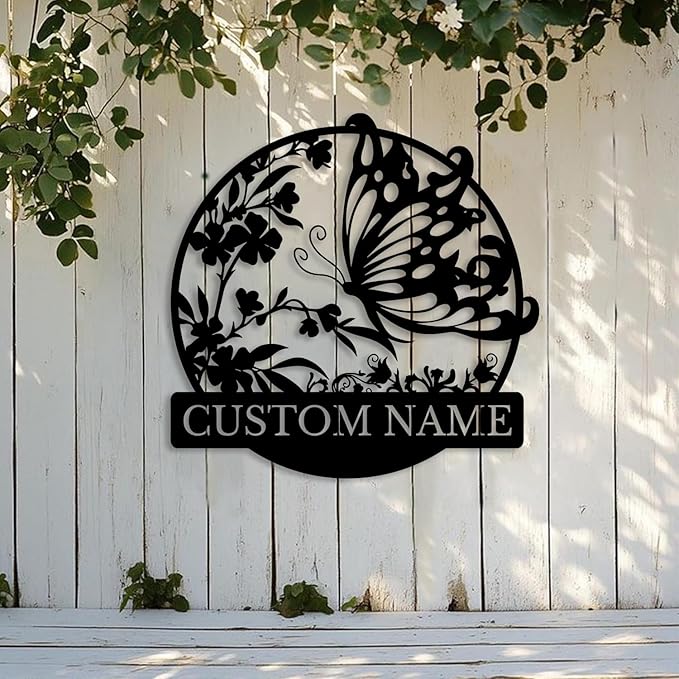 Custom Butterfly Metal Sign,Personalized Butterfly House Number Signs,Personalized Gardener Name Sign,Garden Patio Wall Decor (Style-3)