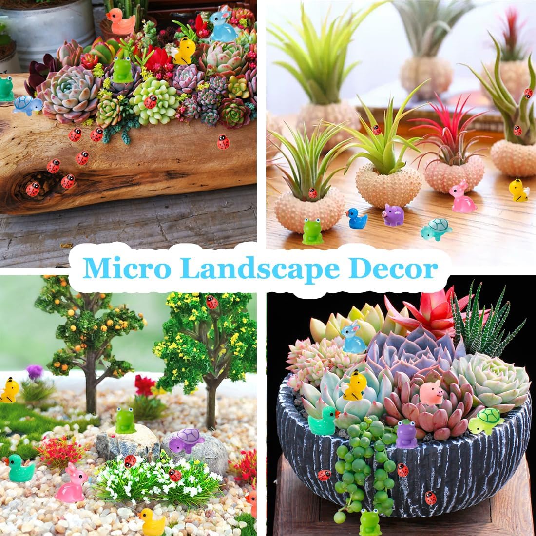 Mini Resin Animals Variety Pack 50 Mini Ducks Bunnies Frogs Turtles Chickens Tiny Little Animals Figures Small Plastic Animal Figurines Fairy Garden Accessories Outdoor Statues Pink