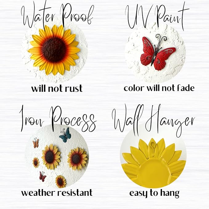 INNOBOUTIQUE Sunflower Wall Decor - Patio Sunflower Kitchen Decor Flower Wall Decor Outdoor Metal Wall Art Metal Flowers, Butterfly Decor 7 pieces