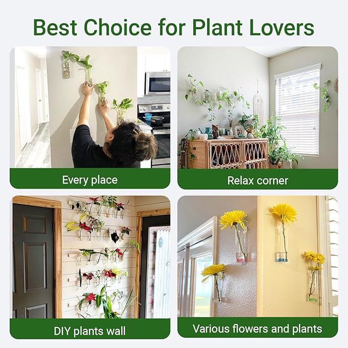 Ivolador Wall Plant Propagation Station Hanging Glass Planter Vase Terrarium Container Cylinder Shape Perfect for Propagating Hydroponic Plants Home Office Garden Decor Wedding-4PCS