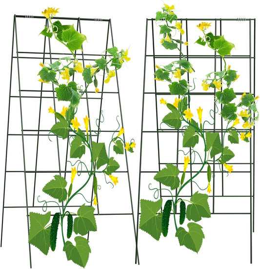 AGTEK 2 Packs 18" x 46" Foldable Cucumber Trellis with Zip Ties Plant Support A Frame Metal Trellis for Cucumber, Climbing Plants, Vegetable Flowers