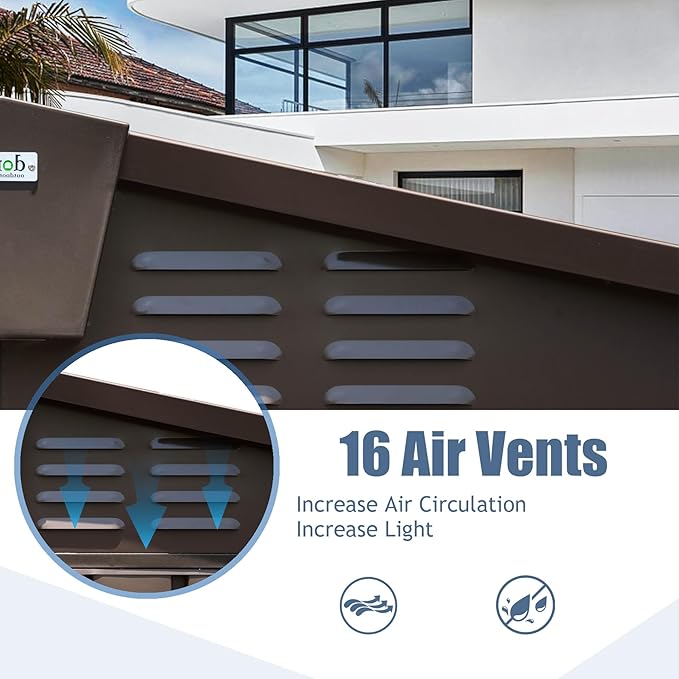 Domi Backyard Storage Shed 8.2’ x 6.2’ with Galvanized Steel Frame,Outdoor Garden Shed Metal Utility Tool Storage Room with Latches and Lockable Door for Balcony Lawn Poolside (Dark Brown)