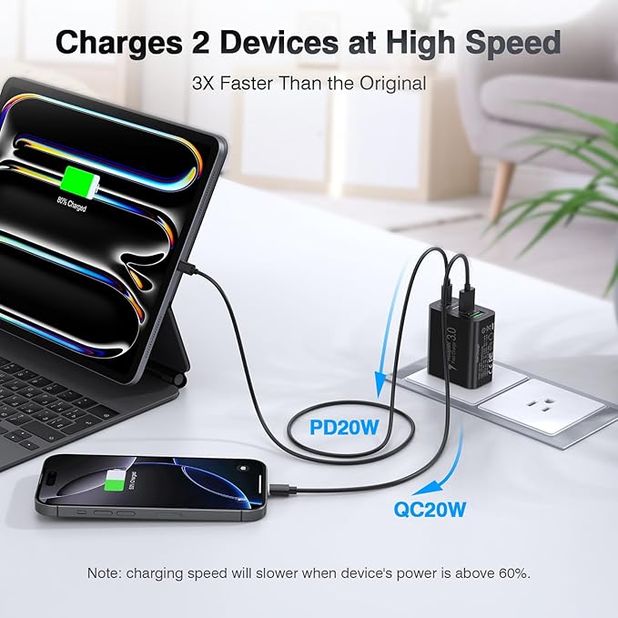 [2 Pack/40W] 4-Port USB C Wall Charger Block, Fast Type C Power Brick Charging Cube Power Delivery Wall Plug for iPhone 15/14/13/12/14 Pro/13 Pro, Huawei, Xiaomi, Oneplus, Galaxy(Black)