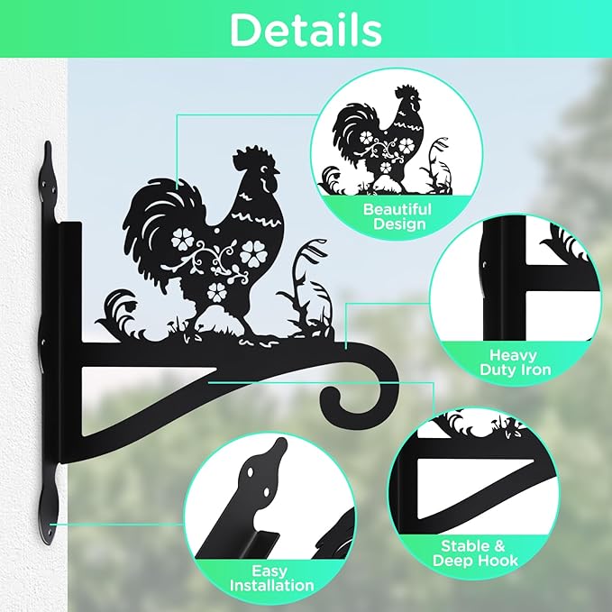 Plant Hangers Outdoor Iron Heavy Duty Ornamental Chicken Silhouette Wall Mounted Hanging Plant Bracket for Flower Pot Lantern Bird Feeder Wind Chimes Christmas Decoration