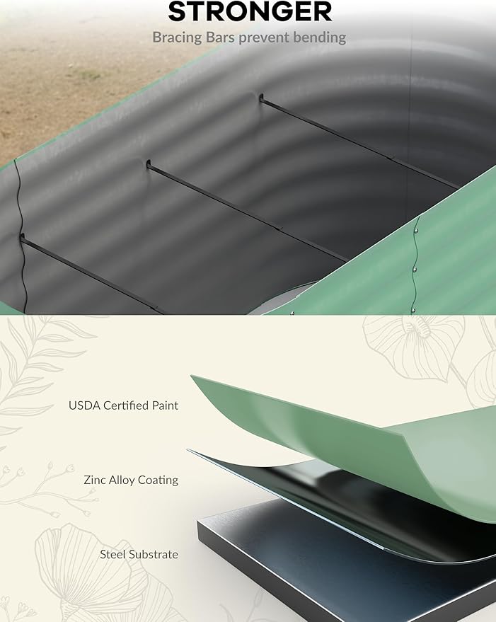 4x2x2 ft Raised Garden Bed,Galvanized Raised Planter Boxes Outdoor with Easy Assembly, Large Garden Bed for Vegetables, Fruits, Flower,Raised Garden Bed,Green