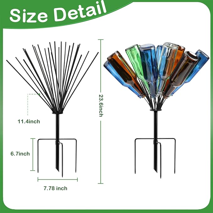 2 Pcs 24 Wine Bottle Tree Garden Outside 24 Inches Glass Bottle Tree Colorful Garden Decorative Bottle Holder Artificial Black Metal Bottle Trees for Lawn Yard Garden Outdoor Decor