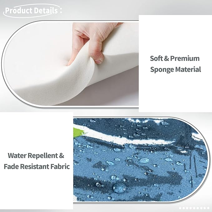 Indoor/Outdoor Chair Cushions 16x17 Inch, Patio Chair Cushions with Ties, All Weather Seat Cushions for Patio Furniture Home Garden Chair Use, Set of 2, Islamorada Blue Green