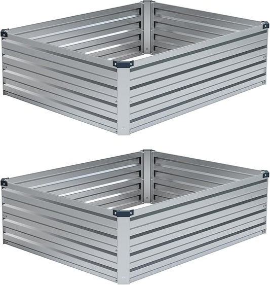 4x3x1ft(2 Pack) Galvanized Raised Garden Bed,Outdoor Planter Box Metal Patio Kit Planting Bed for Vegetables Flowers Herb,Silver