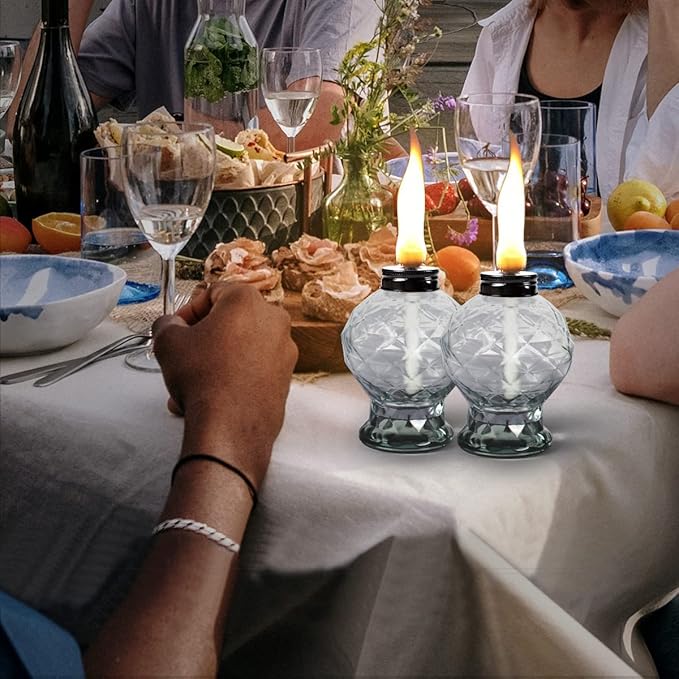 4 Pack Glass Table Torches, Citronella Table Top Torches with Wick and Cap for Outdoor, Refillable Landscape Lanterns for Yard, Patio, Christmas, Garden, Party Decor