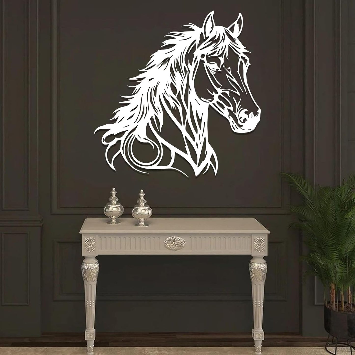Metal Horse Head Wall Decor, Metal Horse Wall Art, Animal Head Wall Decor, Wildlife Wall Art, Horse Silhouette Art, Hunting Art Wall Hanging (White, 31"x31"/80x80cm)