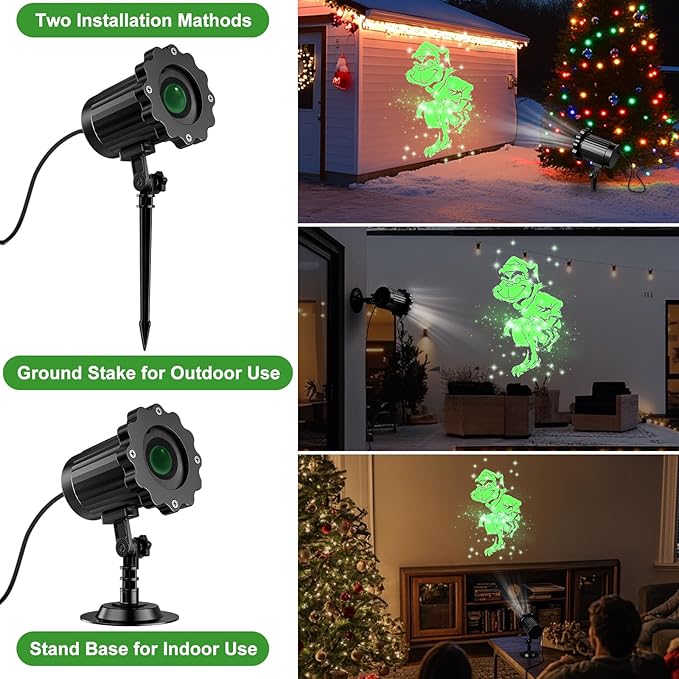 3D Dynamic Christmas Projector Lights Outdoor Indoor-2024 Upgrade Dinosaur Christmas Decorations,Waterproof Holiday Projector Lights for Window Ground Roof Wall Yard Xmas Decor