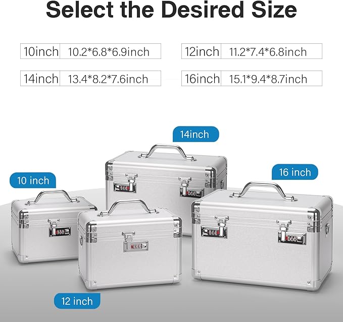 Combination Lock Box - 13.4x8.2x7.6 Inch Large - Security Lock Boxes for Medicine, Locking Storage Box for Personal Items Passports and Documents, Lockable Lockbox for Office Business, Silver