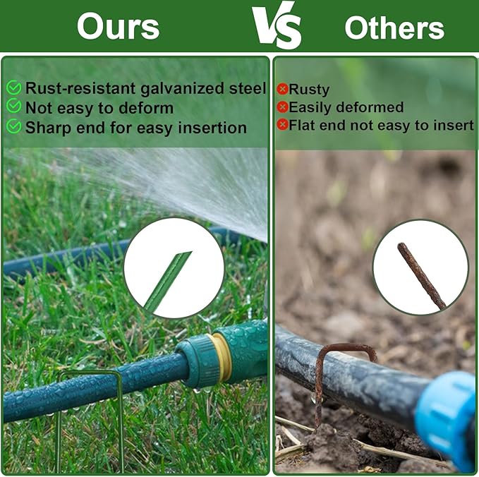 6 Inch Garden Stakes Galvanized Landscape Staples Green U-Type Turf Staples for Artificial Grass Rust Proof Sod Pins Stakes for Securing Yard Fences Weed Barrier Outdoor Wire Cords Tents Tarps 50 Pcs