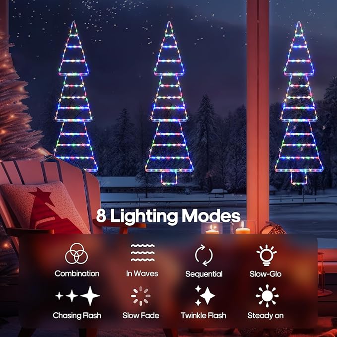 LED Christmas Lights Outdoor, 4.6ft Ladder Lights, Plug-in Christmas Tree Hanging Light, Waterproof 8 Light Modes Christmas Decoration for Indoor, Wall, Window, Garden - Multicolor